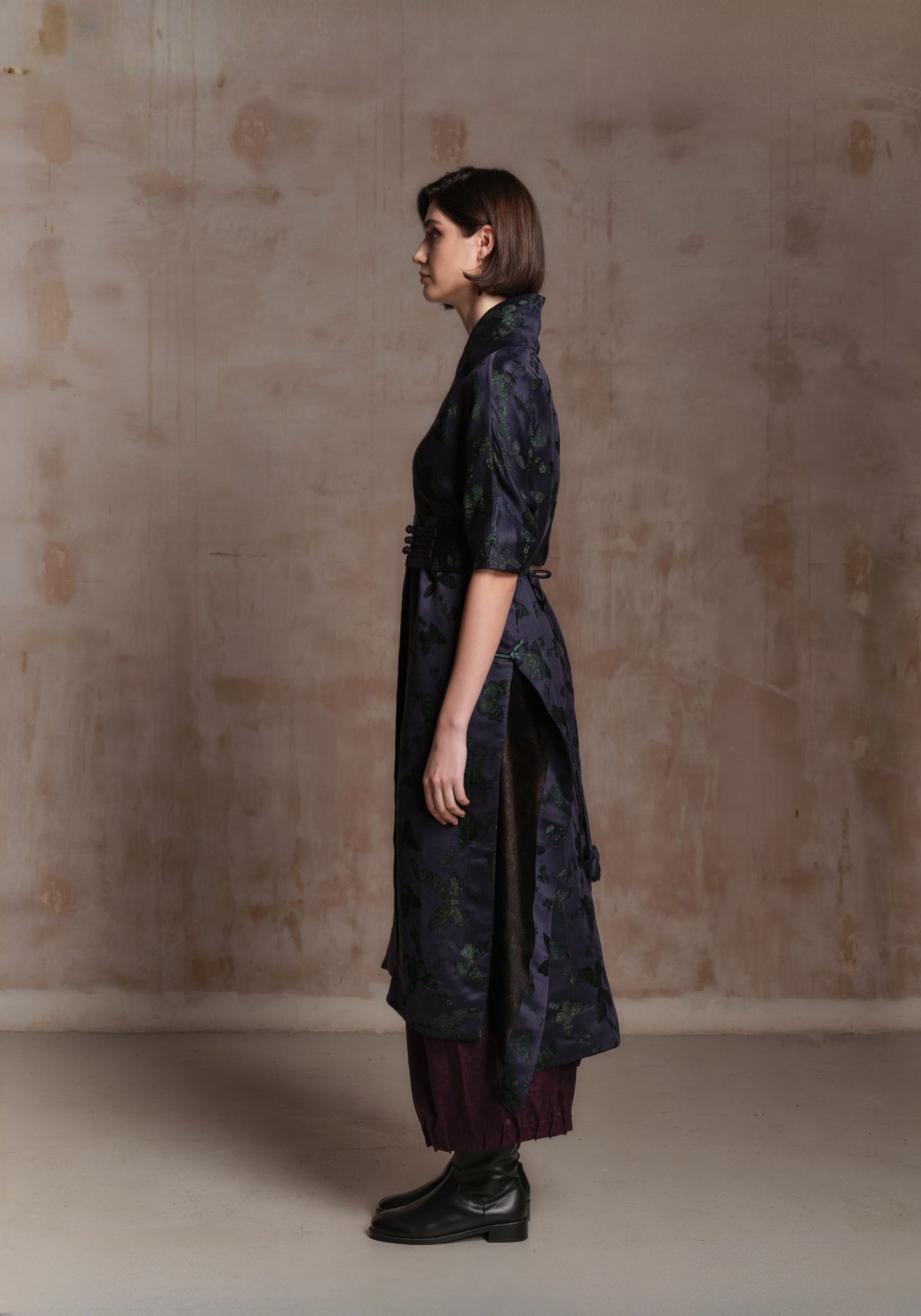 Purple Butterfly Mud-Dyed Silk Robe Kimono