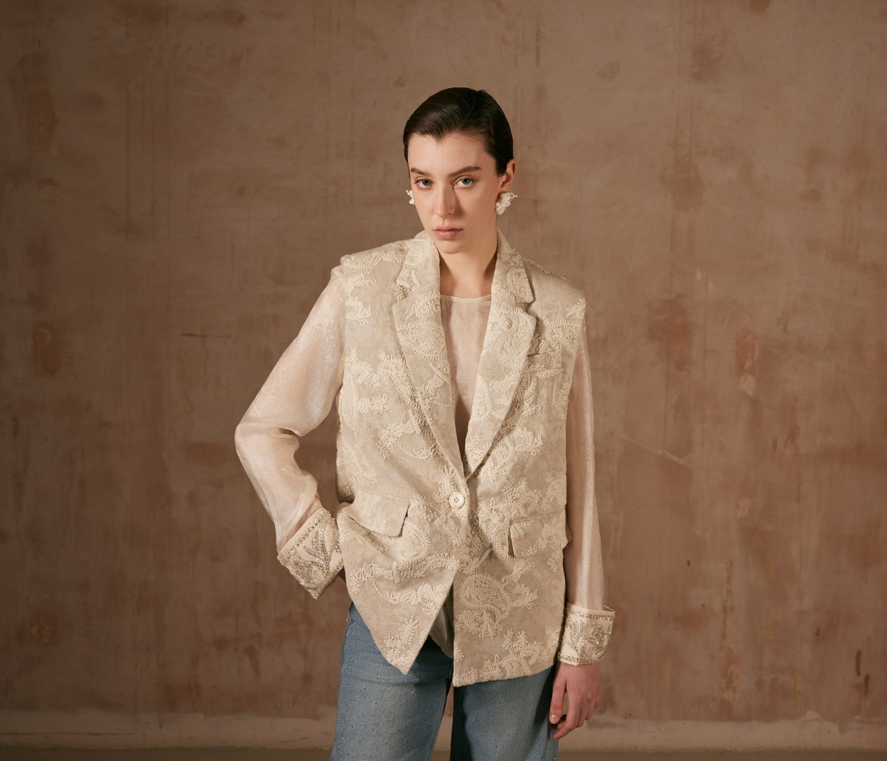 Cream Vest with Jacquard Details