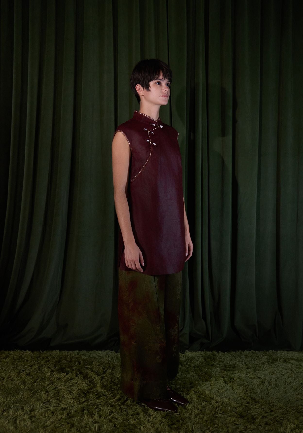 Red Tunic with Mandarin Collar