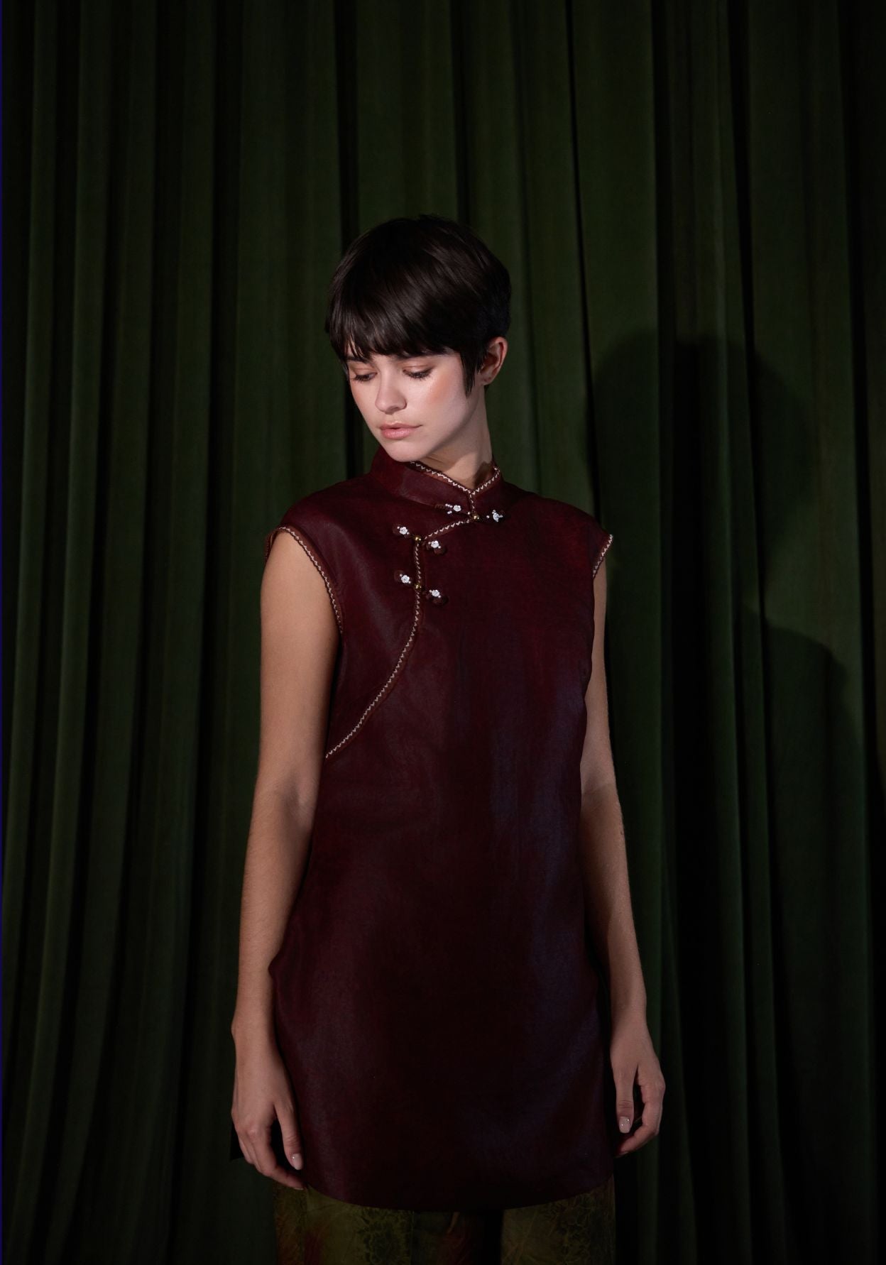 Red Tunic with Mandarin Collar