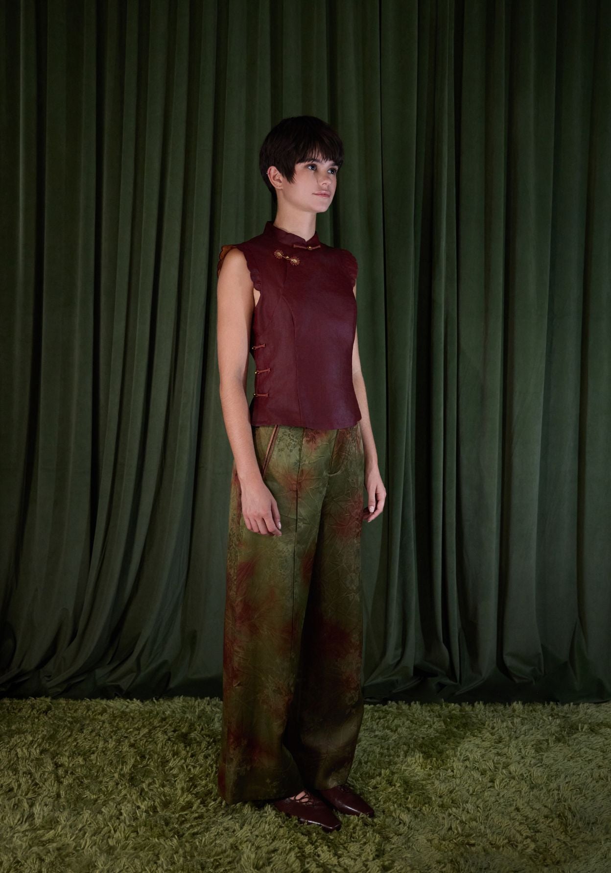 Red Top with Mandarin Collar