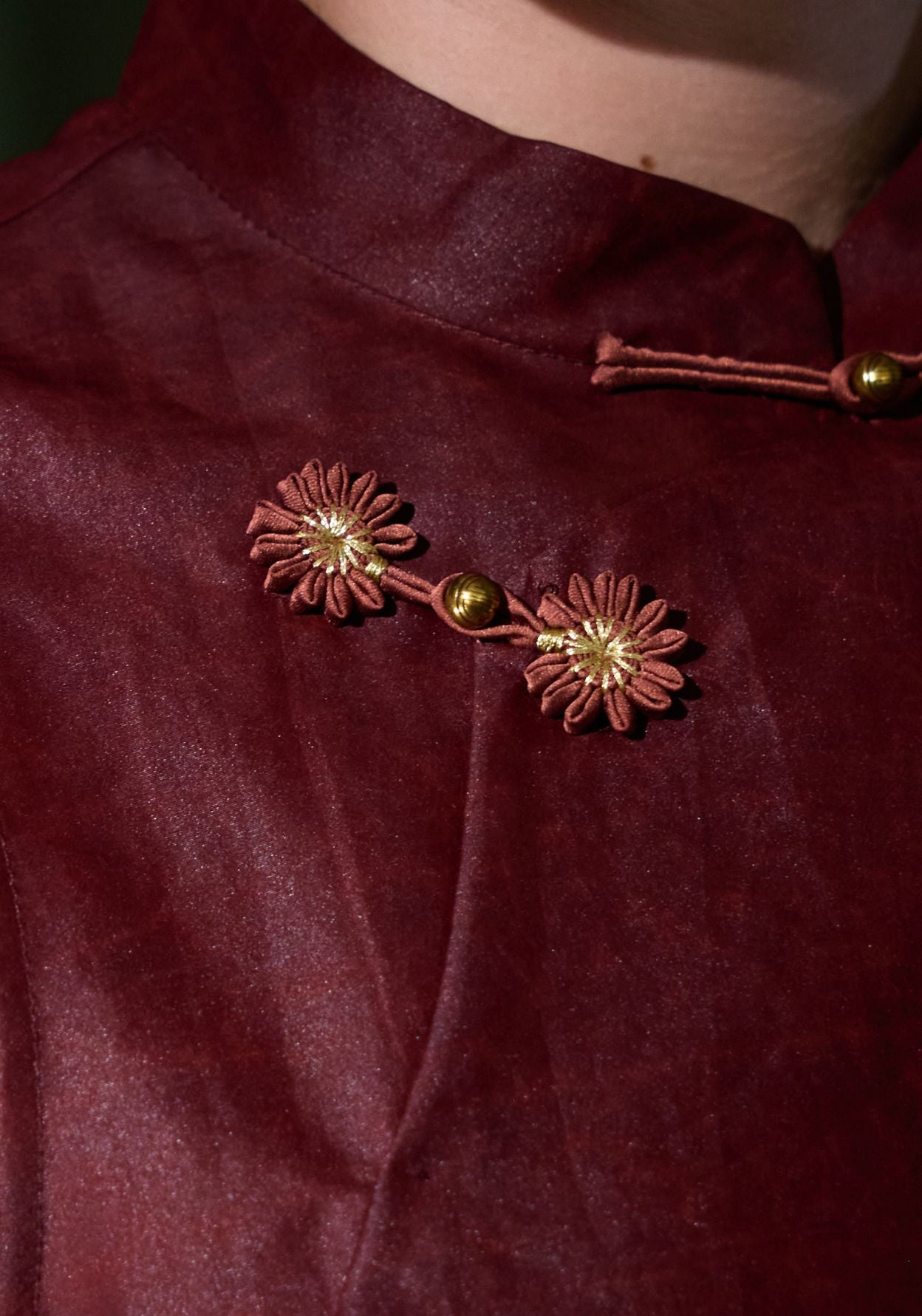 Red Top with Mandarin Collar
