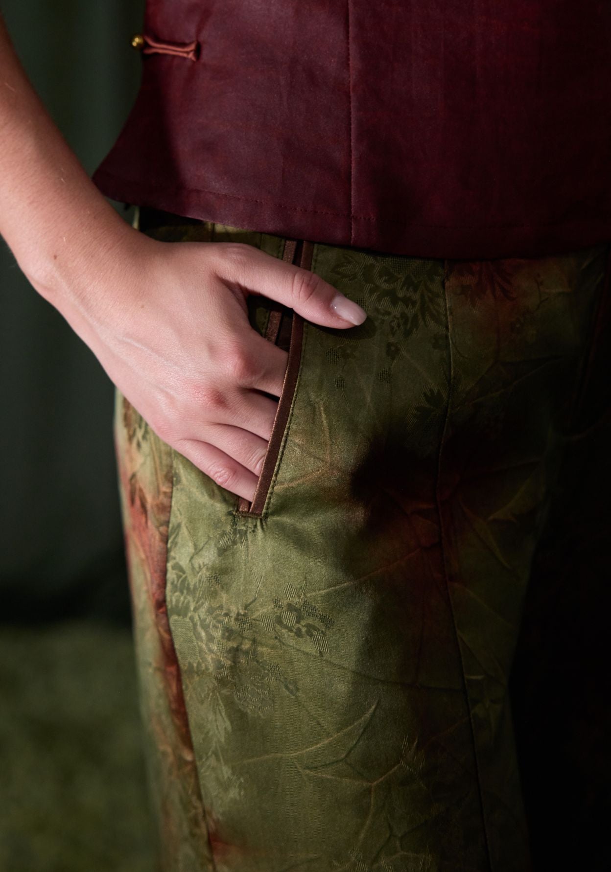 Green & Red Silk Trousers