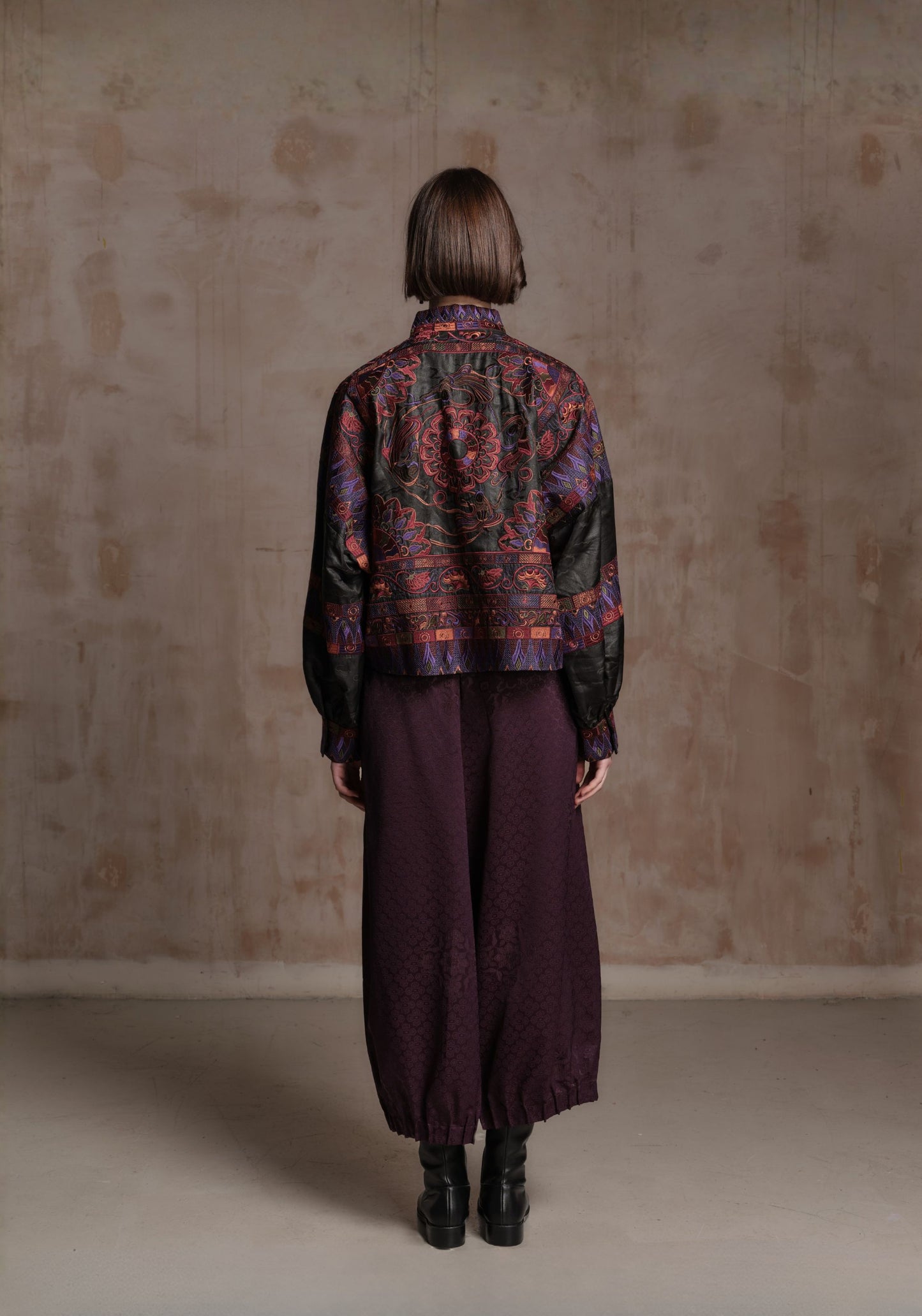 Purple Mud-Dyed Silk Jacket with Embroidery