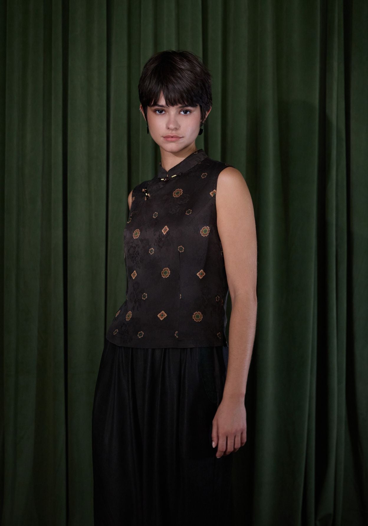 Brown Top with Mandarin Details