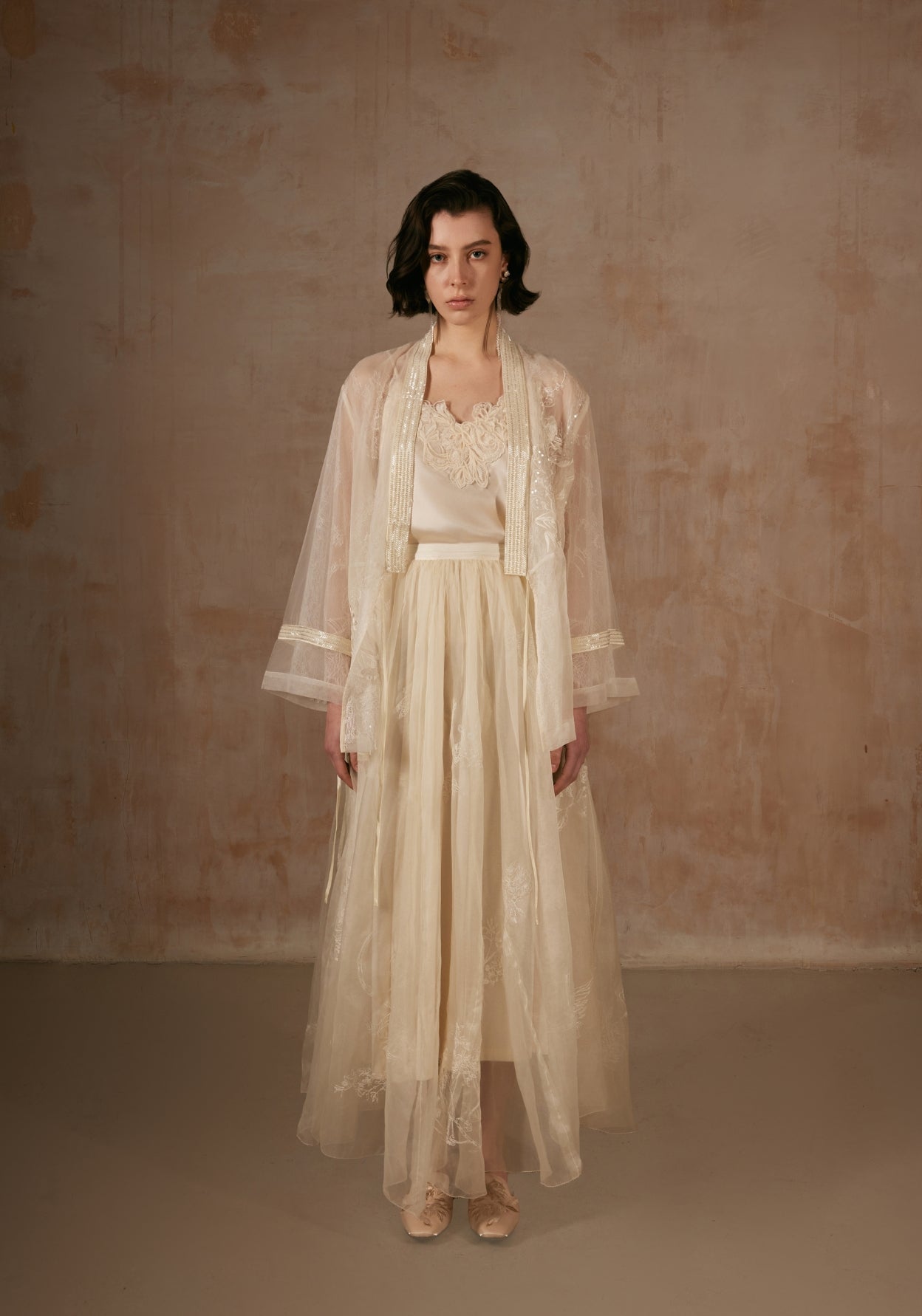 White Lace Silk Shirt with Beadings