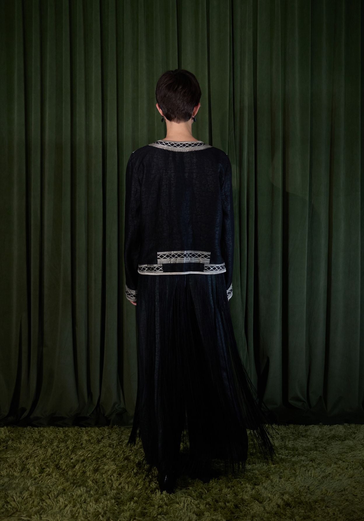 Black Mud-Dyed Silk Jacket with Gold Details