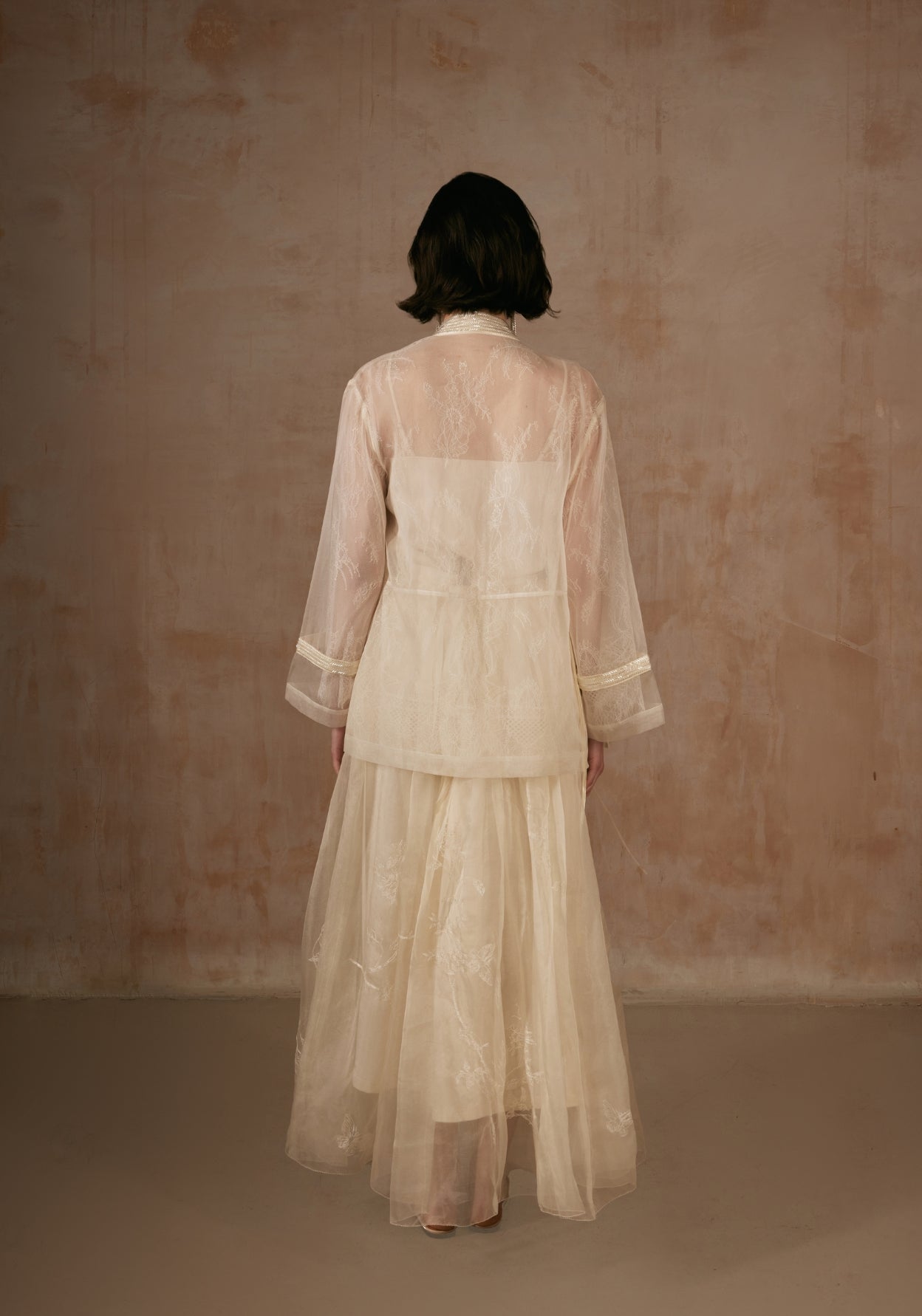 White Lace Silk Shirt with Beadings