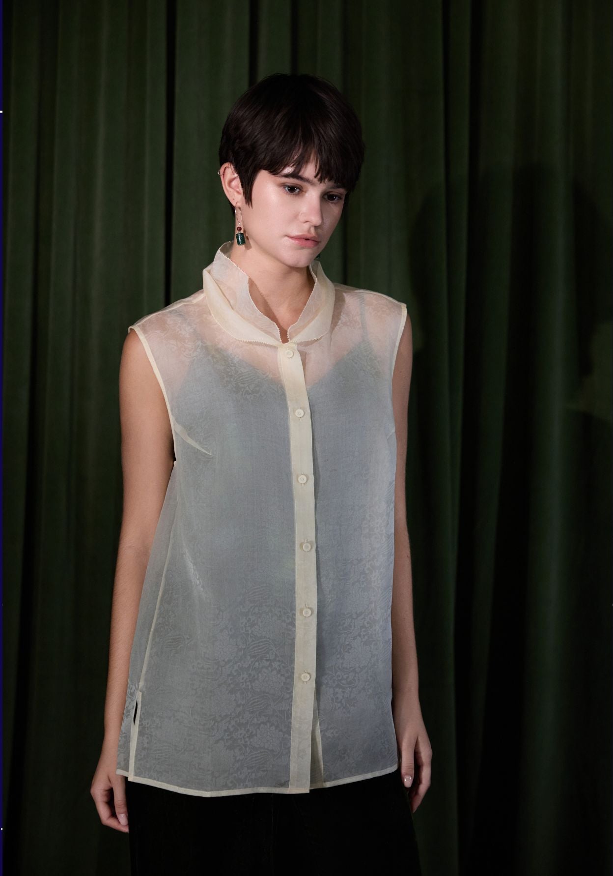 Beige Sheer Mulberry Silk Top
