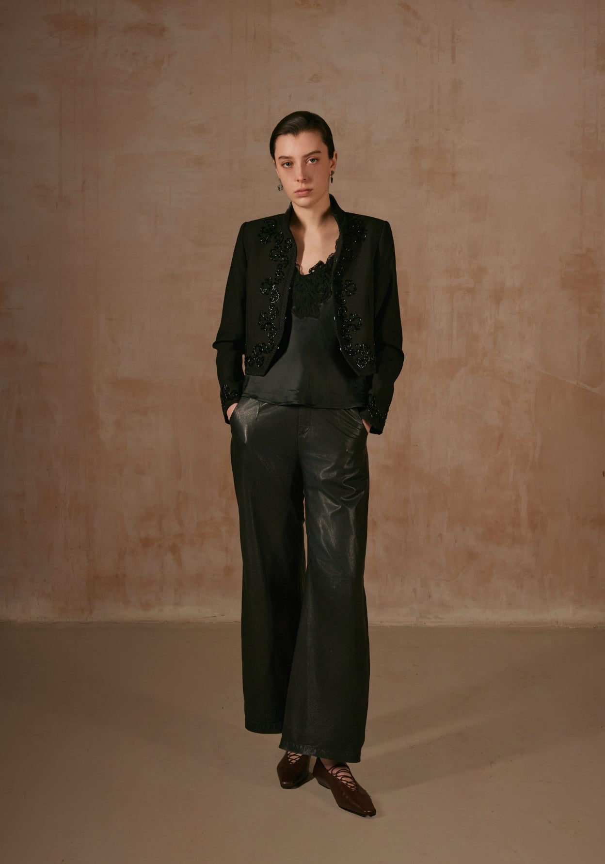 Black Crop Jacket with Sequins Details