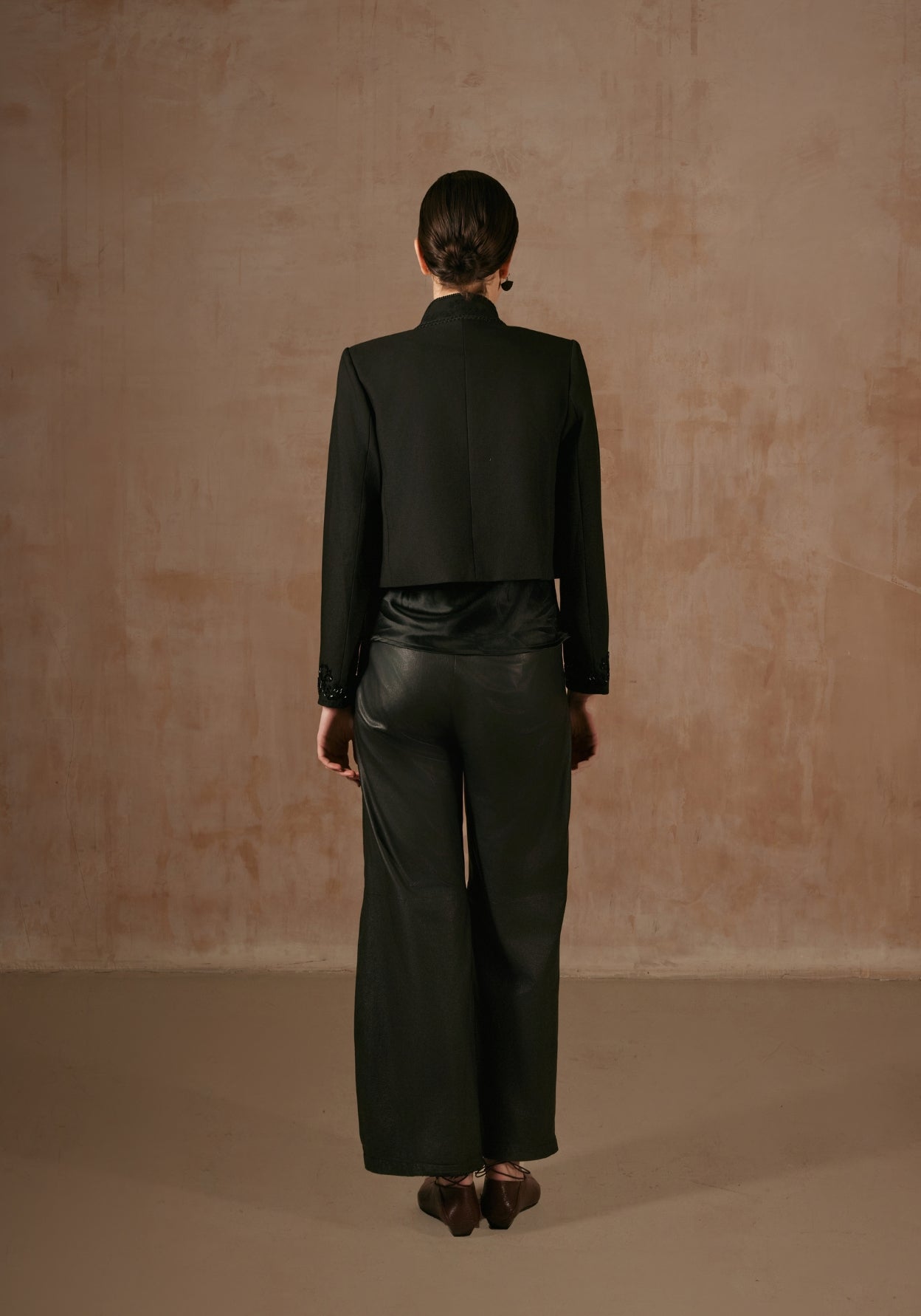 Black Crop Jacket with Sequins Details