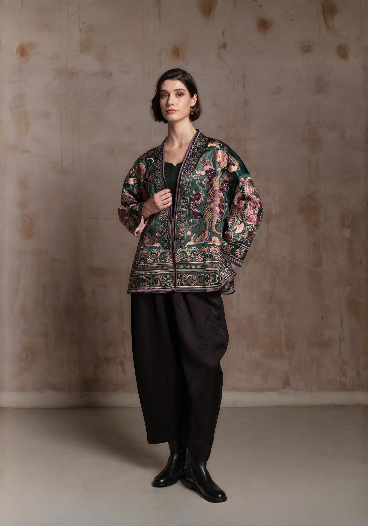 Green Embroidery Chinese Style Jacket