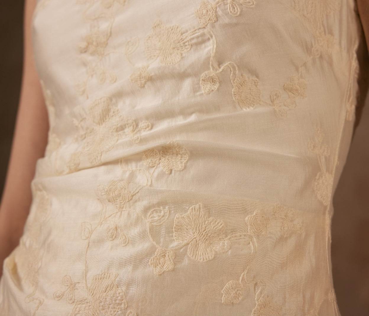 Cream Dress with Mandarin collar