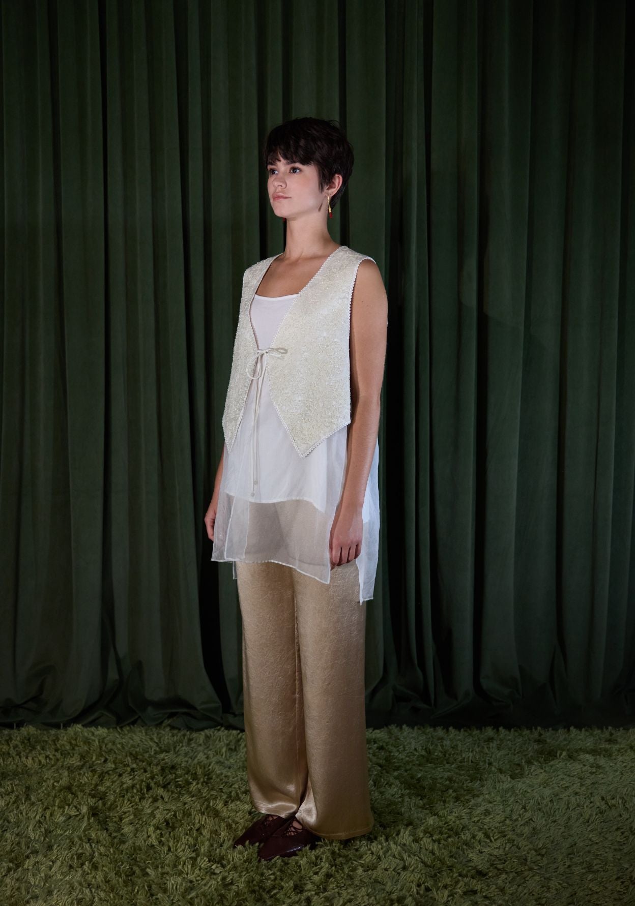 White Vest with Sheer Organza Base