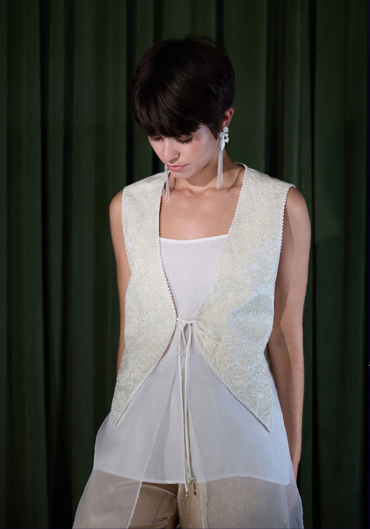 White Vest with Sheer Organza Base
