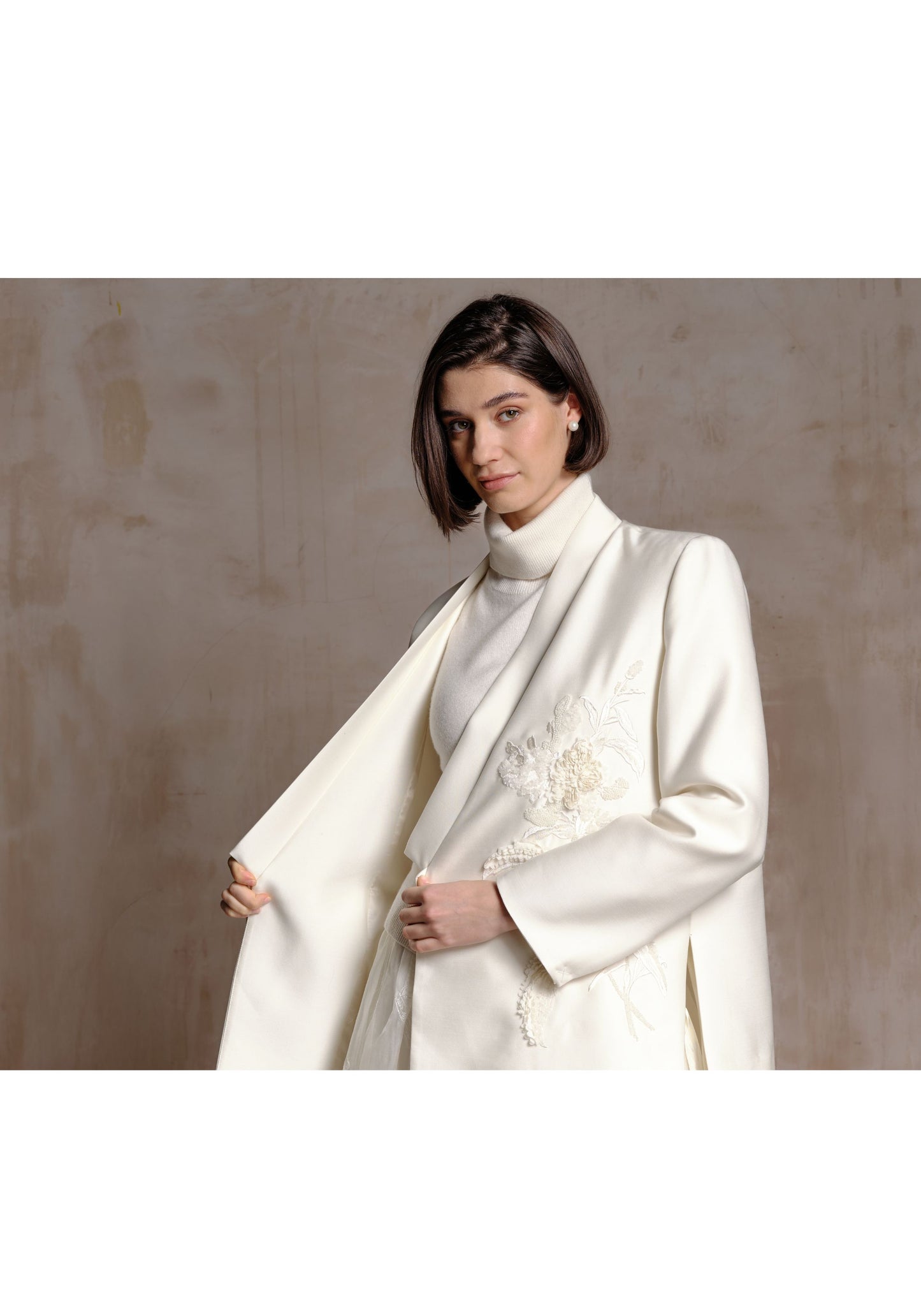 White Suit Jacket with Beading Details