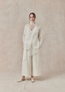 Silk Scarf Shirt with Floral Embroidery — White