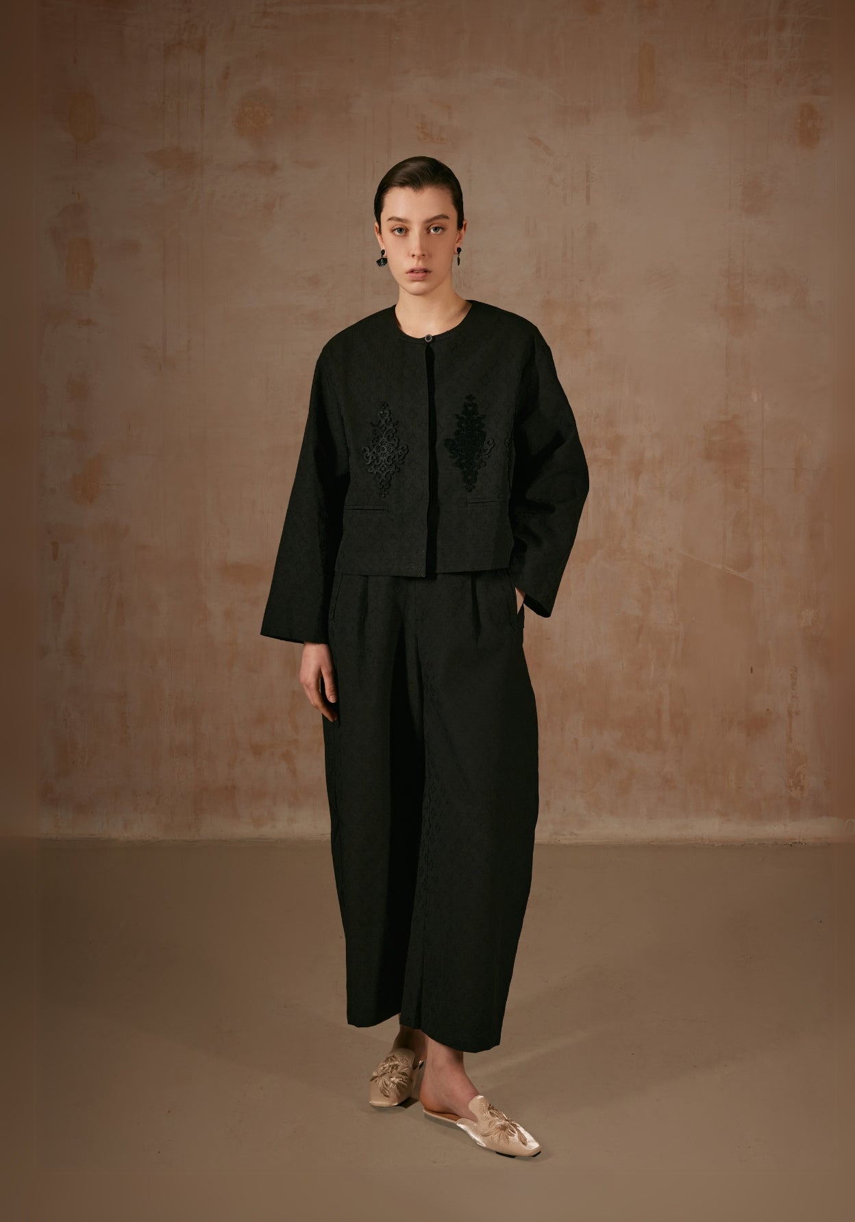 Black Trousers with Laser Cutting Details