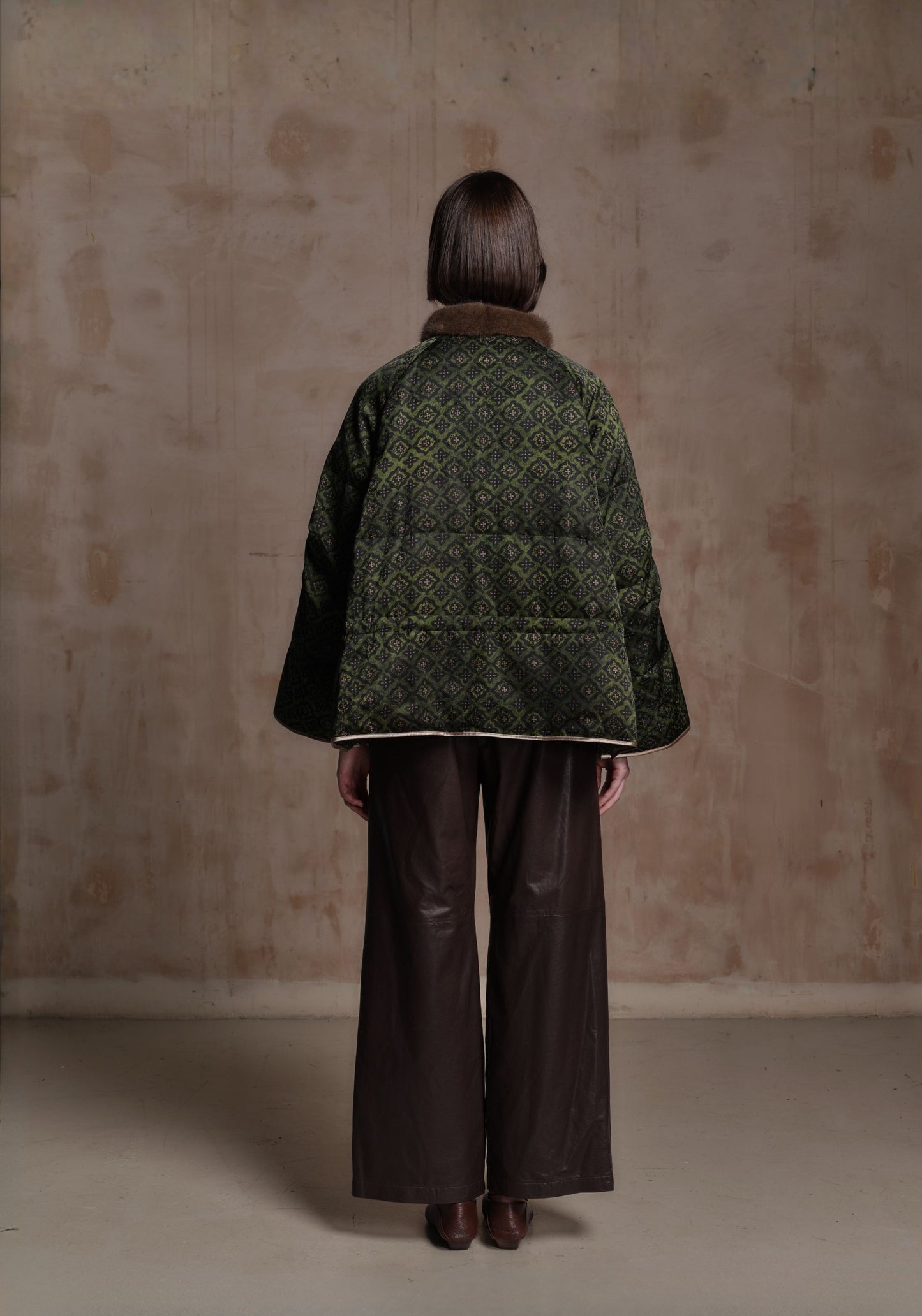 Green Puffer Jacket with A Shape Body