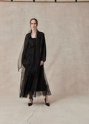 Silk Scarf Shirt with Floral Embroidery — Black