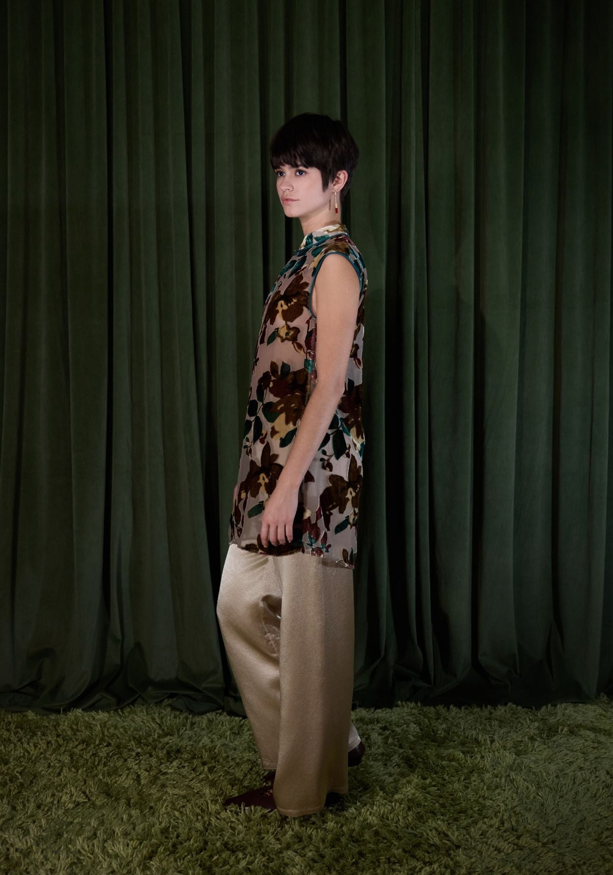 Green & Brown Tunic with Mandarin Collar
