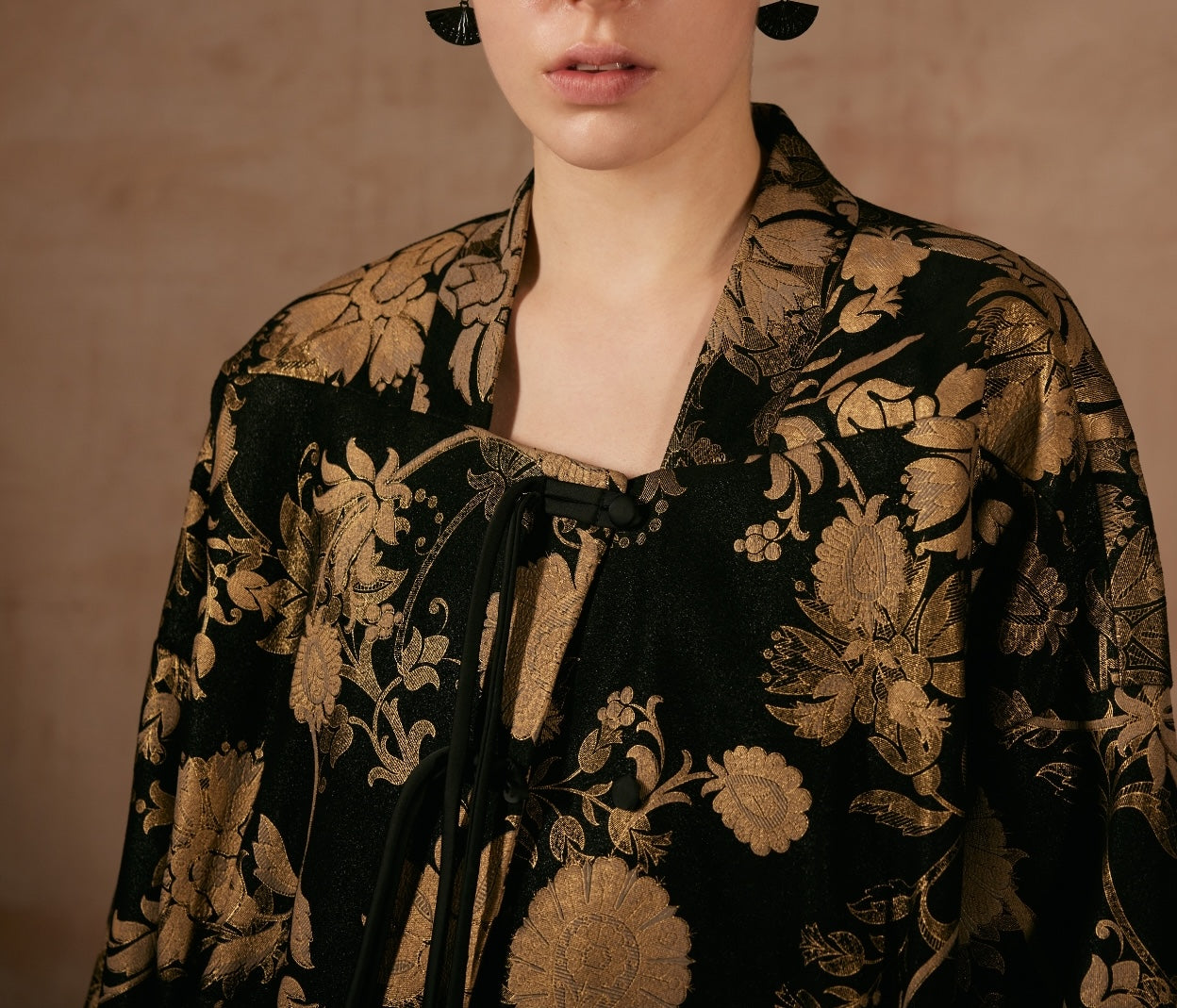 Black Leather Jacket with Golden Flower Patterns