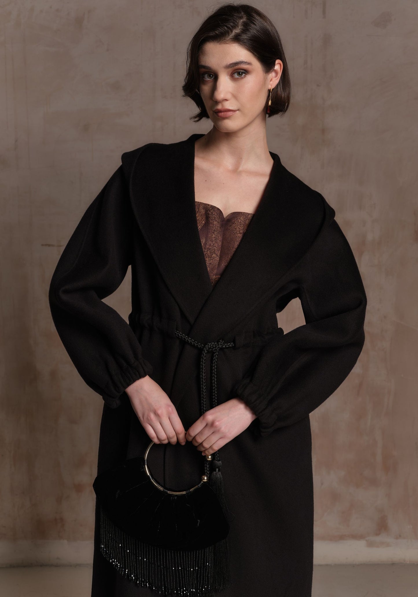 Black Cashmere Coat with Hood