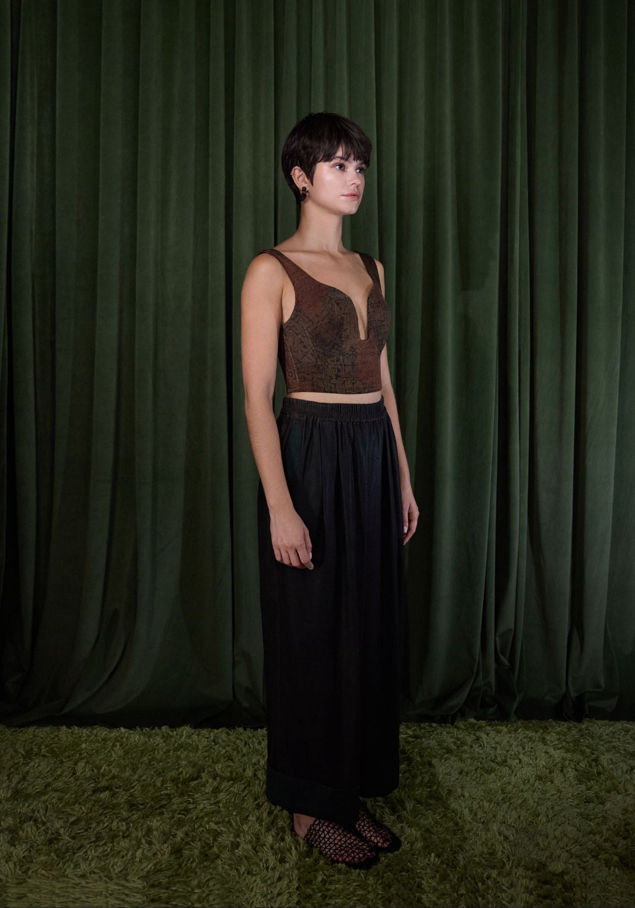 Mud-Dyed Silk V-Shaped Corset