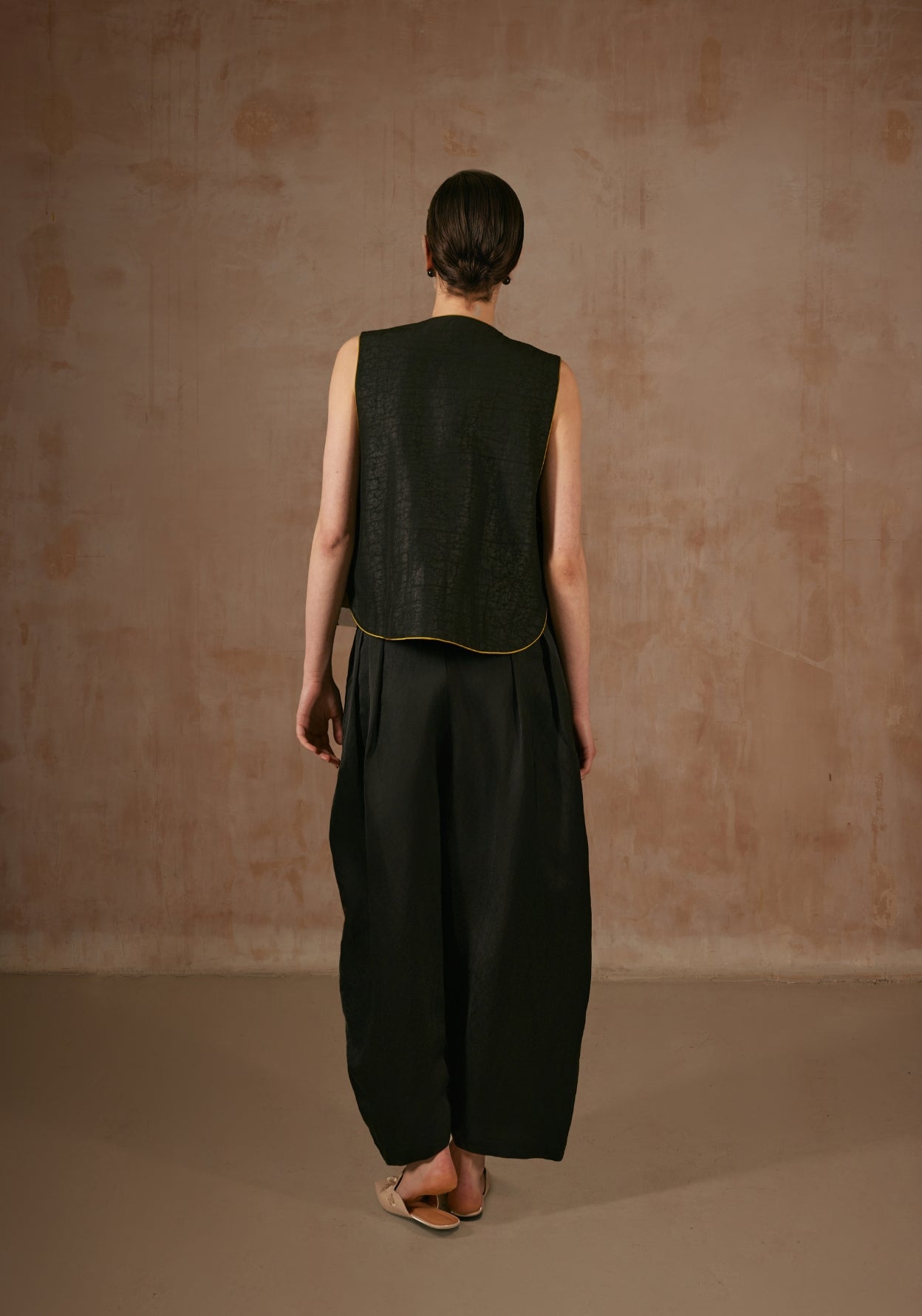 Black Silk Vest with Golden Embroidery