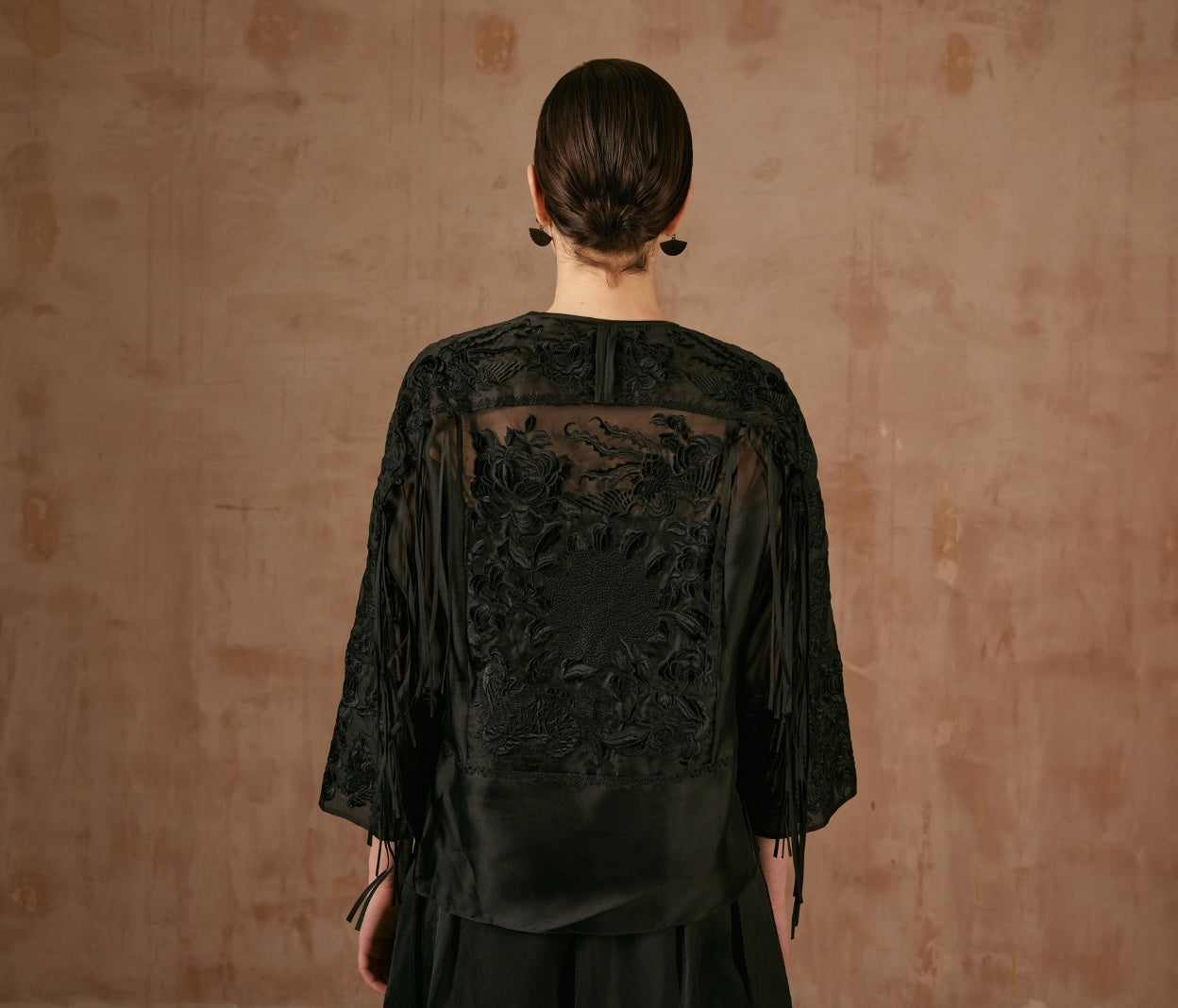 Black Sheer Blouse with Embroidery Details