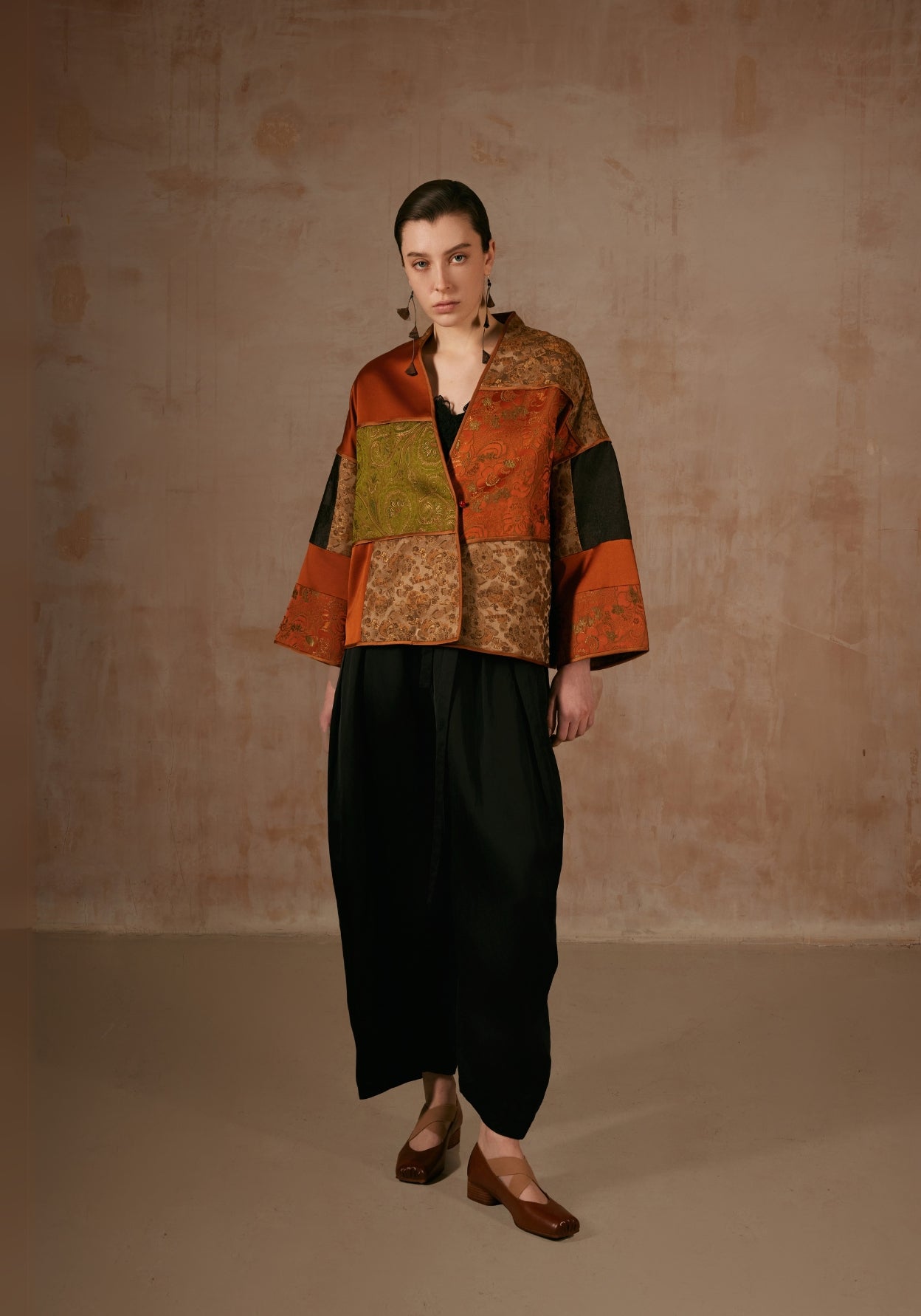 Colour Block Patchwork Silk Jacket