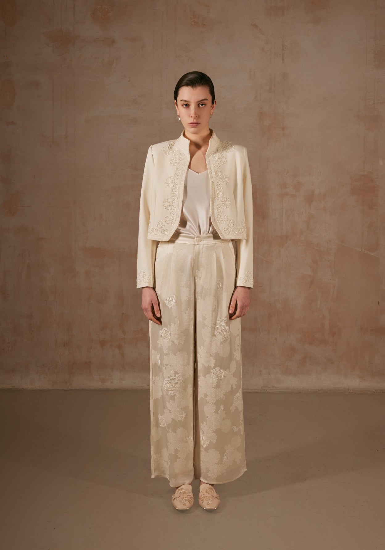 White Jacquard Trousers