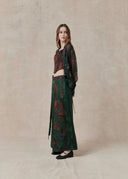 Printed Silk Blend Wrap Skirt with Heritage Motif