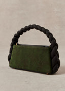 Mud-Dyed Silk & Leather Bag with Braided Handle — Green