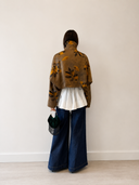 Taupe Botanical Print Silk Cropped Jacket