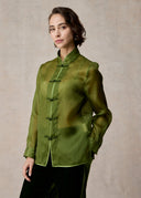Green Mandarin Style Silk Organza Shirt