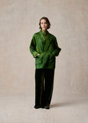 Green Premium Silk Blazer with Phoenix and Peony Pattern