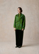 Green Premium Silk Blazer with Phoenix and Peony Pattern