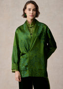 Green Premium Silk Blazer with Phoenix and Peony Pattern