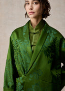 Green Premium Silk Blazer with Phoenix and Peony Pattern