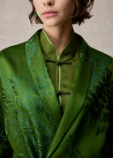 Green Premium Silk Blazer with Phoenix and Peony Pattern