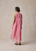 Pink A-Line Silk Dress with Knot Details