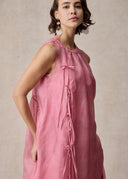 Pink A-Line Silk Dress with Knot Details