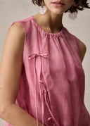 Pink A-Line Silk Dress with Knot Details