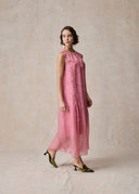 Pink A-Line Silk Dress with Knot Details
