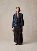Black and Blue Floral Pattern Short Kimono