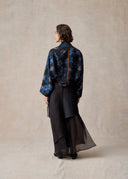 Black and Blue Floral Pattern Layered Organza Wrap Skirt