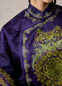 Purple Mandarin Jacket with Green Phoenix Embroidery
