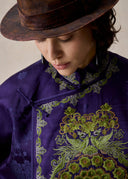 Purple Mandarin Jacket with Green Phoenix Embroidery