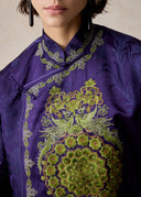 Purple Mandarin Jacket with Green Phoenix Embroidery